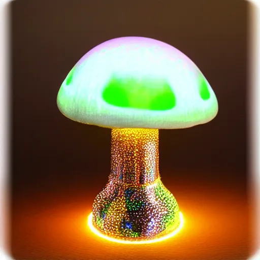 Image similar to cybertronic metallic mushroom, glowing, LED lights, high detail