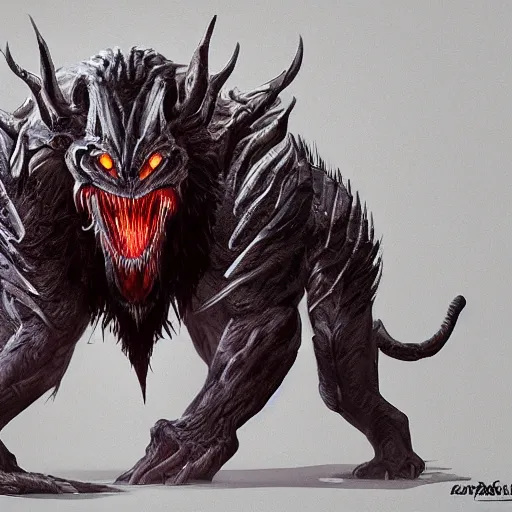 Image similar to the fearsome predator with its full body concept art, high quality, atmospheric lighting and superb mood