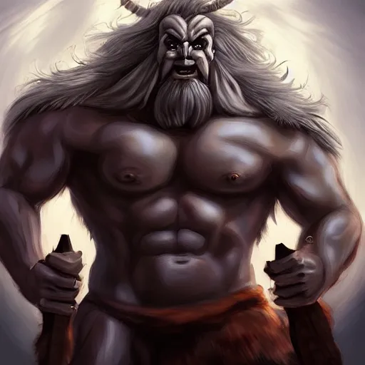 Prompt: Kaido the beast digital painting, giant muscular body, holding giant wooden club, dramatic lighting, highly detailed, concept art