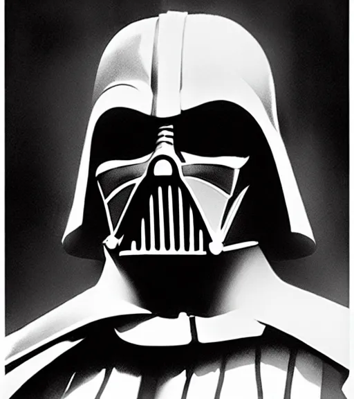 Image similar to black-and-white portrait of Darth Vader by Craig Mullins; extraordinary-masterpiece; realistic-lighting; 90mm; f/1.4