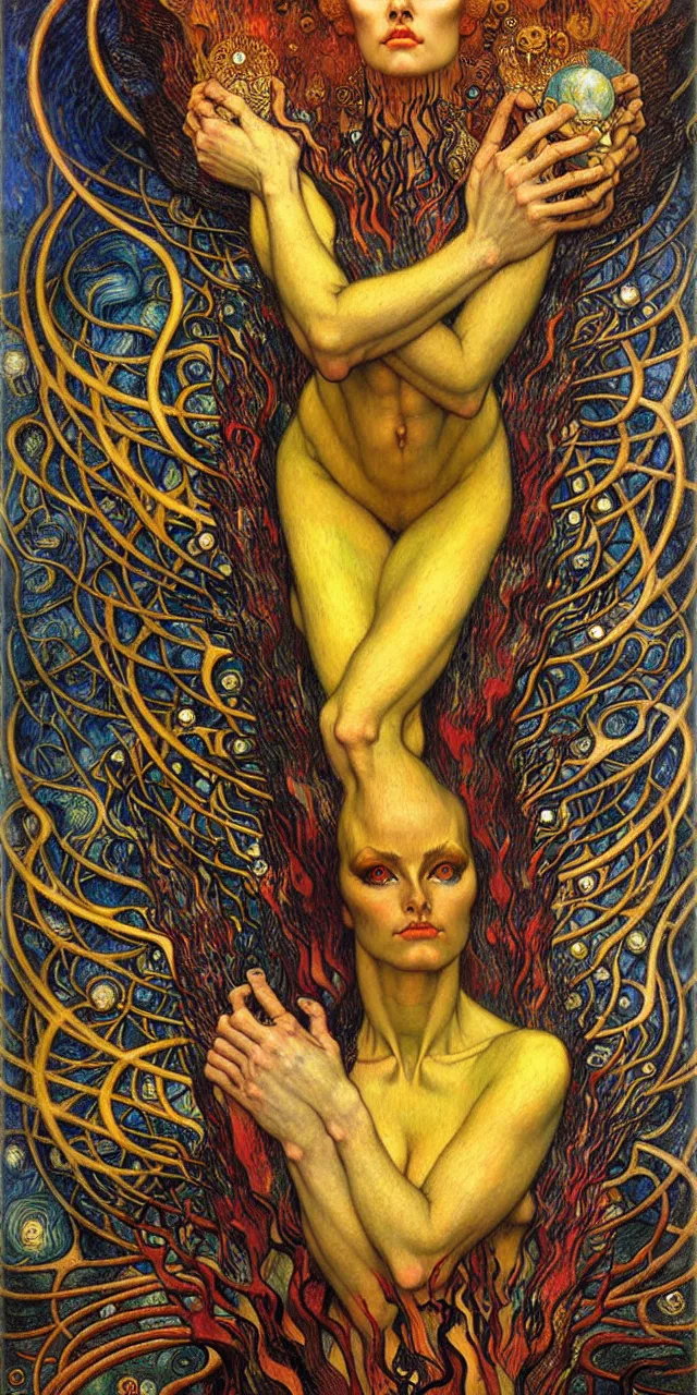 Image similar to Divine Chaos Engine by Karol Bak, Jean Delville, William Blake, Gustav Klimt, and Vincent Van Gogh, symbolist, visionary