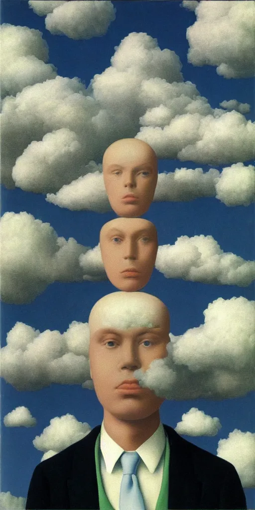 Image similar to a beautiful cyborg made of clouds by rene magritte