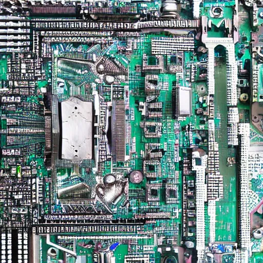 Image similar to motherboard shape like a istanbul city, realistic,