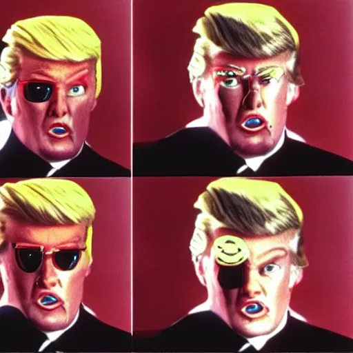 Image similar to Donald Trump as Max Headroom, vhs footage