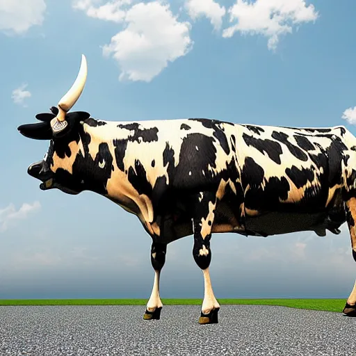 Image similar to a highly detailed ultra realistic photograph of a cow dressed in a fighter jet jumpsuit and mask