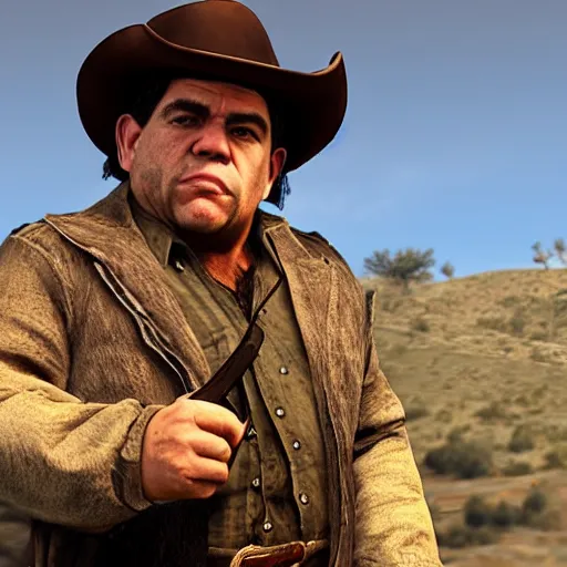 Image similar to joey diaz in the style of red dead redemption video game