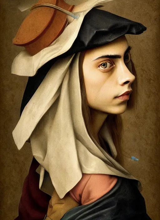 Prompt: cara delevingne as an Hieronymus Bosch painting, detailed digital art, trending on Artstation