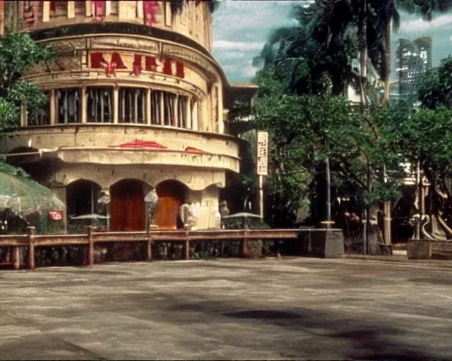 Image similar to a still of irl empty stage from Street Fighter 2 in the movie Hard Target (1993), HDR, high quality, 8k, highly detailed and intricate,