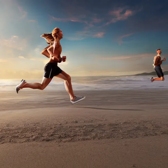 Prompt: jogger running on the beach, science fiction matte painting, highly detailed,