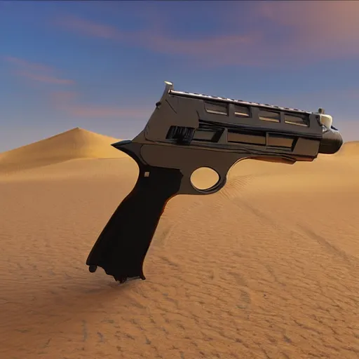 Image similar to a picture of a desert eagle with a backdrop of a desert and an eagle on the top of a sand dune, 8k, ultra realistic, unreal engine 6