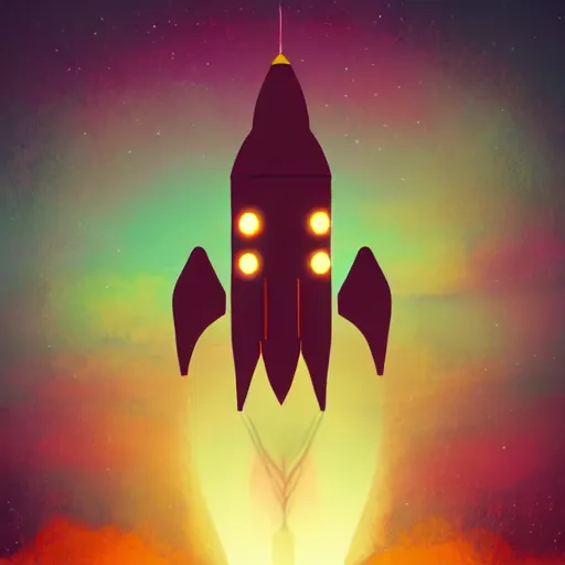 Image similar to A rocketship about to land on an unfamiliar planet, super cool rocket, Acrylic Paint, Concept Art, Digital Art, 16-bit RGB, Global Illumination