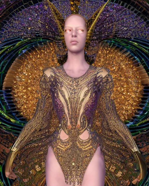 Image similar to a highly detailed metahuman 8 k close up render of sargis kudeyan renaissance in iris van herpen dress schiaparelli in diamonds crystals swarovski and jewelry iridescent in style of alphonse mucha gustav klimt trending on artstation made in unreal engine 4