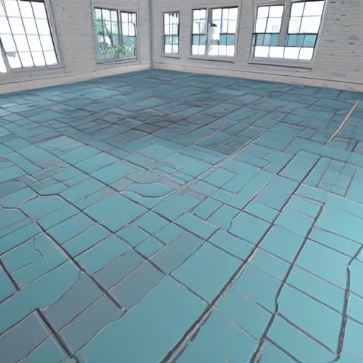 Prompt: a room, there are 3 giant holes in the floor. each has a different color. unreal engine