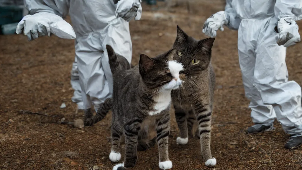 Prompt: Photo of two cats in hazmat suits, highly-detailed 4K award-winning