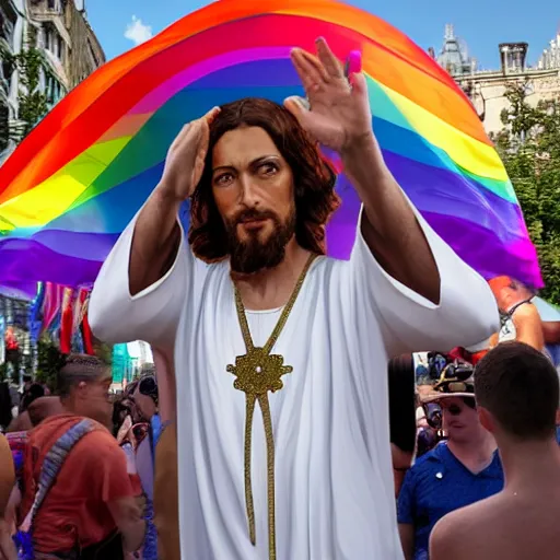 Image similar to jesus christ at the pride festival