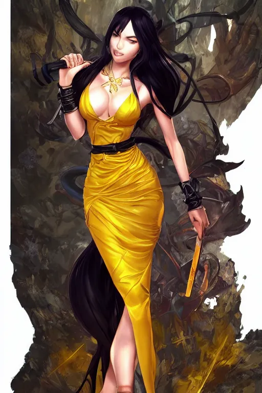 Prompt: Megan Fox using a yellow summer dress in a blade and soul spinoff artbook rendered by the artist Taran Fiddler, Joe Madureira, Nadezhda Tikhomirova, Jiyun Chae, Lê Long, trending on Artstation by Hyung Tae Kim, artbook, Stanley Artgerm Lau, WLOP, Rossdraws , James Gurney