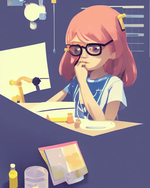 Image similar to a little girl is doing a science experiment. clean cel shaded vector art. minimalist illustration art by lois van baarle, artgerm, helen huang by makoto shinkai and ilya kuvshinov, rossdraws