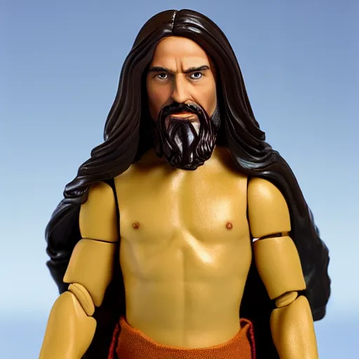 Image similar to jesus christ action figure made by mattel, studio photography