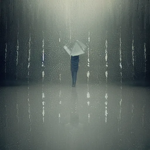 Image similar to mirage illusion of a person made of myst and water in the rain