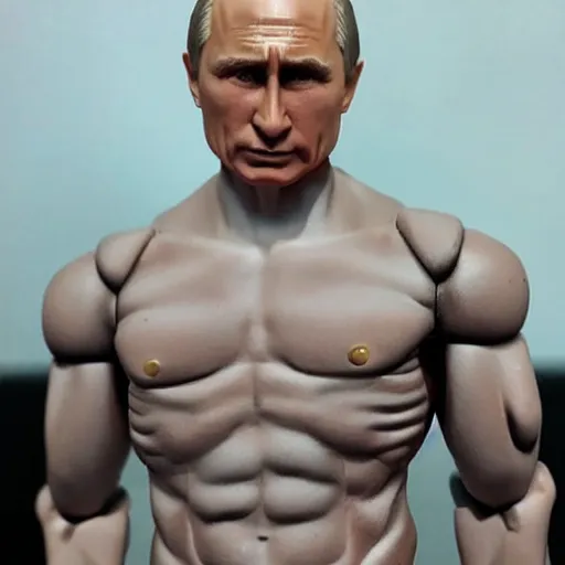 Prompt: Vladimir Putin shirtless action figure, mint condition