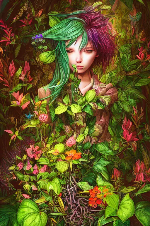 Image similar to book cover | plant fairy | digital painting | vivid colors | cinematic atmosphere | hyper detailed | yutaka kagaya