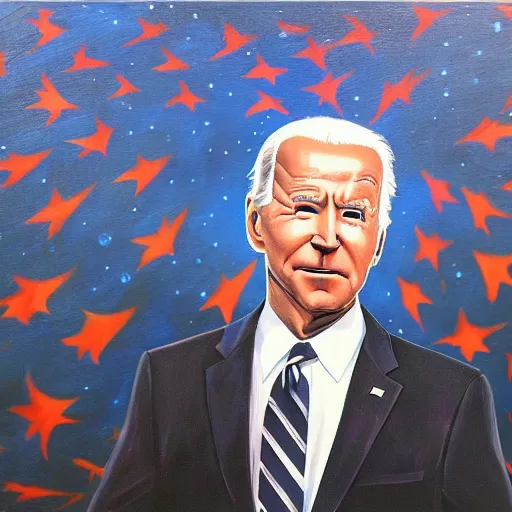 Image similar to dark joe biden standing in front of the collapse of the universe, painting