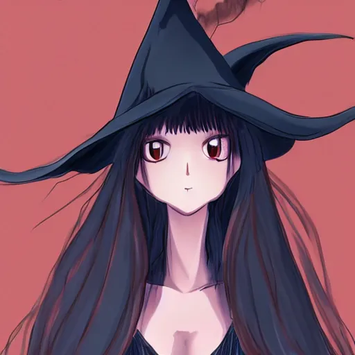 Prompt: a drawing of a pretty woman in a very large oversized witch hat, anime styled, high definition