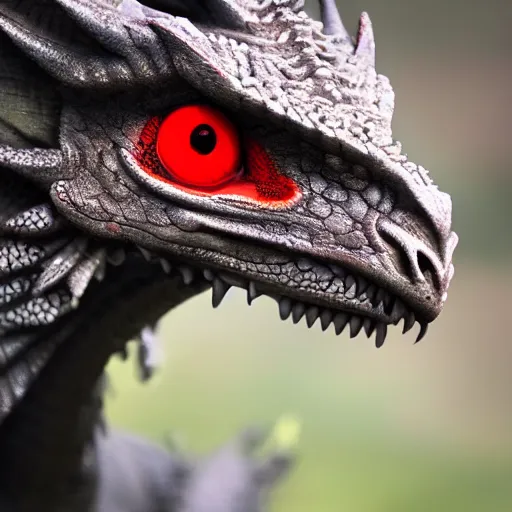 Prompt: a stunning profile photo of a dragon with red eyes