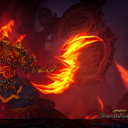 Image similar to ragnaros the firelord possesed by fel magic 4k still shot from cinematic