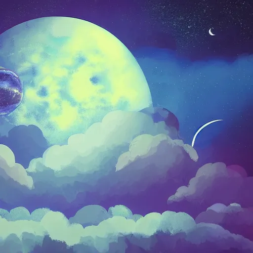 Prompt: a painting of a night sky with stars and a moon, computer graphics by petros afshar, pixabay contest winner, space art, matte background, sci - fi, fantasy