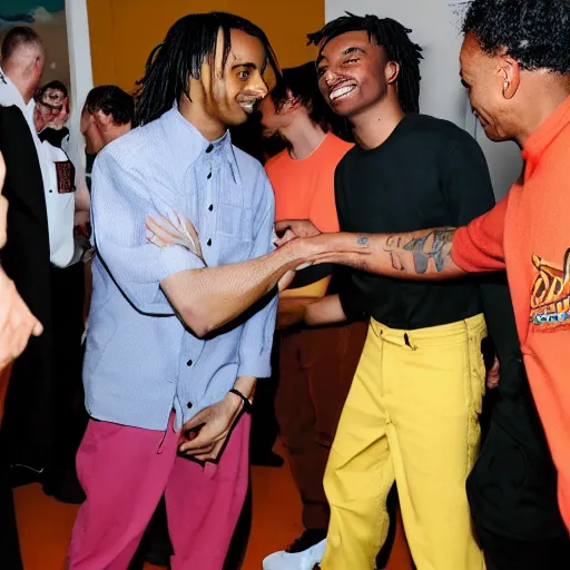 Prompt: Steve Lacy shakes hands with Playboi Carti