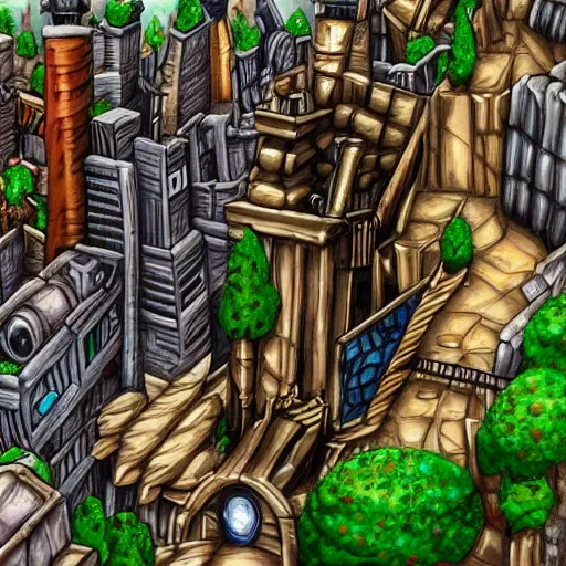 Prompt: fantasy stream punk city built into the side of a large mountain. high quality, realistic painting