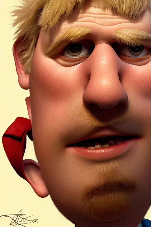 Image similar to Boris Johnson as Woody from Toy Story, Boris Johnson hairstyle, realistic portrait, symmetrical, highly detailed, digital painting, artstation, concept art, smooth, sharp focus, illustration, cinematic lighting, art by artgerm and greg rutkowski and alphonse mucha