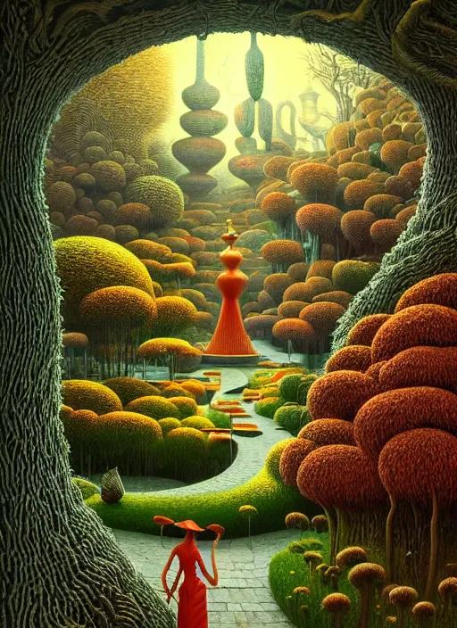 Image similar to hyper detailed 3d render like a Oil painting - the secret garden by Jacek Yerka, Mariusz Lewandowski, Houdini algorithmic generative render, Abstract brush strokes, Masterpiece, Edward Hopper and James Gilleard, Zdzislaw Beksinski, Mark Ryden, Wolfgang Lettl, hints of Yayoi Kasuma, octane render, 8k