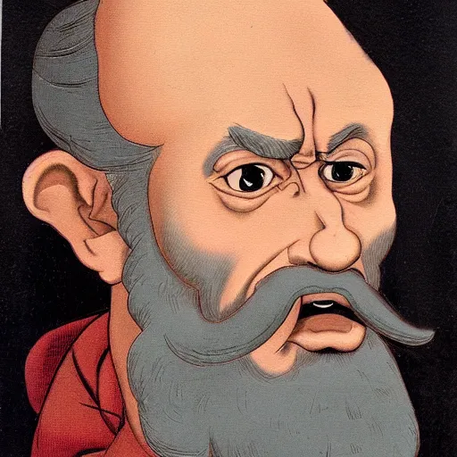 Image similar to portrait painting of angry Michelangelo di Lodovico with topknot in the style of japanese cartoon