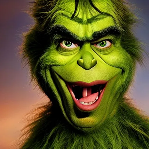 Image similar to nicholas cage as grinch portrait, cinematic, realistic photography