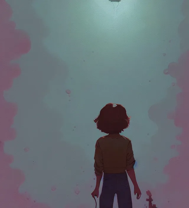 Image similar to stranger things, naturel, art style by atey ghailan, greg rutkowski, greg tocchini, james gilleard, joe gb fenton, in kaethe butcher, dynamic lighting, gradient light blue, brown, blonde cream and white color in scheme, grunge aesthetic