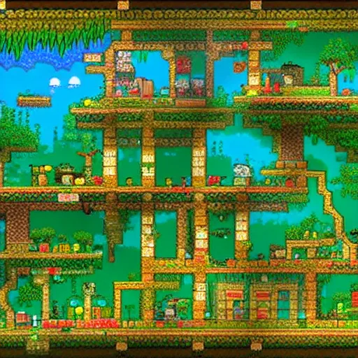 Prompt: a beautiful terraria jungle landscape with cats