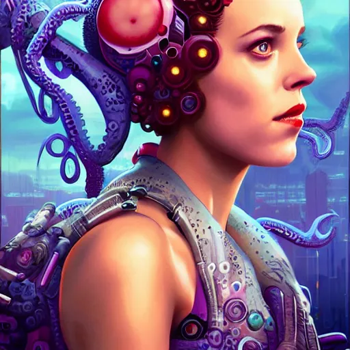 Image similar to Lofi BioPunk portrait rachel mcadams with a octopus Pixar style by Tristan Eaton Stanley Artgerm and Tom Bagshaw