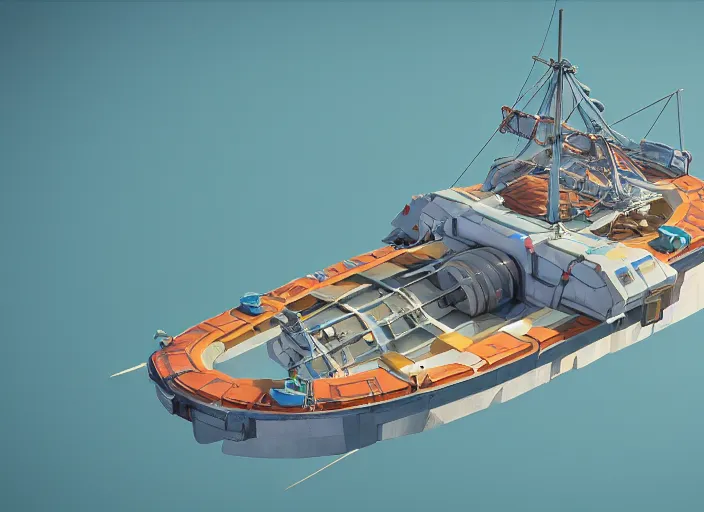 Image similar to hyper detailed prawn sloop isometric aerial dslr by beeple, wlop, unreal engine 5, lumen, nanite