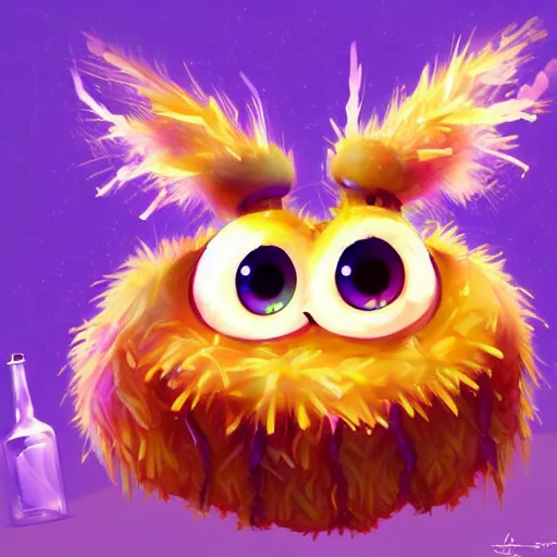 Image similar to cute small pastele fluffy spider with huge eyes inside the bottle, digital illustration, cartoon creature, smiling, vivid color, soft light, nice, cute, beautiful, masterpiece, tranding on artstation, very detailed