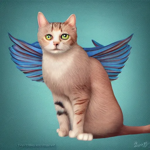 Prompt: cat with large angle wings, digital art