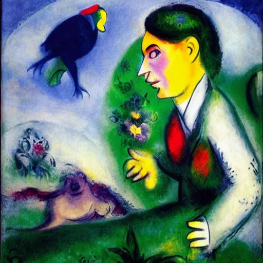 Image similar to a portrait of a character in a scenic environment by marc chagall