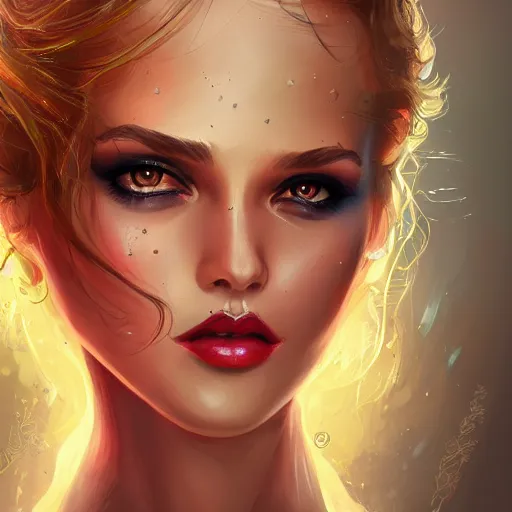 Image similar to fantasy magic fashion girl portrait, sci-fi, glossy eyes, face, long hair, fantasy, intricate, elegant, highly detailed, digital painting, artstation, concept art, smooth, sharp focus, illustration