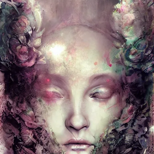 Image similar to goddess of the dead by cy Twombly and BASTIEN LECOUFFE DEHARME, iridescent,