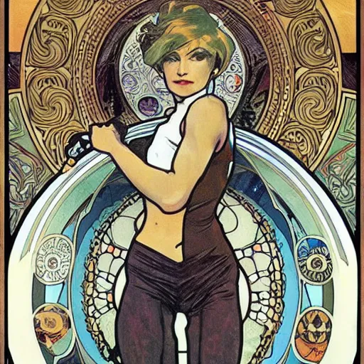 Image similar to Samus Aran by Alphonse Mucha