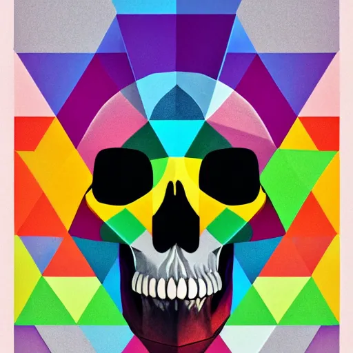 Image similar to Skull, Rainbow geometric architectures blend with organic shapes, Pop Surrealism, Essence of street forms, Geometric structures and multicolored prints, Colorful, High Detail, Symmetry, Poster,