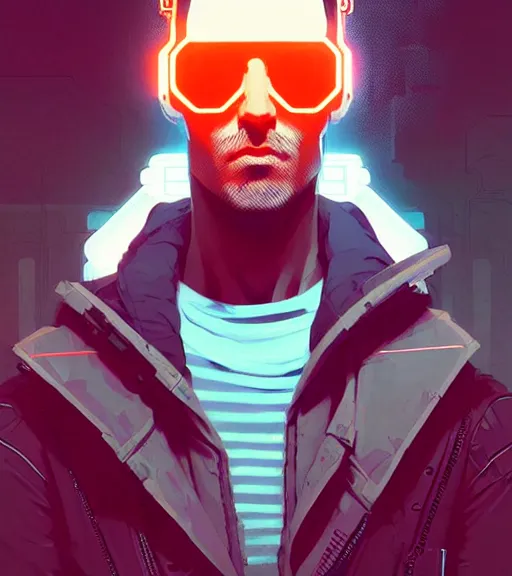 Prompt: cyberpunk synth - wave highly detailed portrait man cyberpunk, by atey ghailan, by greg rutkowski, by greg tocchini, by james gilleard, by joe fenton, by kaethe butcher, dynamic lighting, gradient light blue, brown, blonde cream and white color scheme, grunge aesthetic