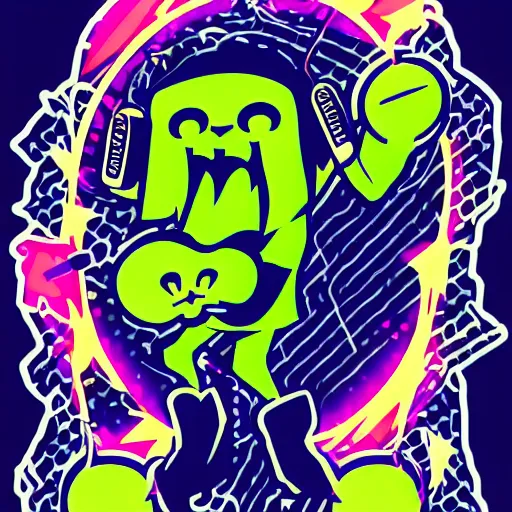 Prompt: svg vector sticker of Boo-Ghost, rocking out, wearing headphones, huge speakers, dancing, rave, DJ, spinning records, digital art, amazing composition, rule-of-thirds, award-winning, trending on artstation, featured on deviantart