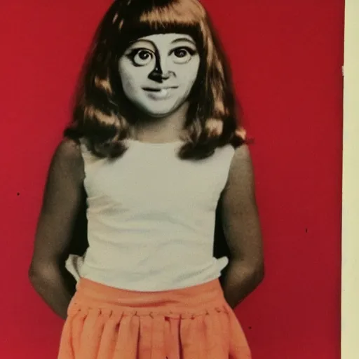 Image similar to creepy 70s style school portrait, googly eyes, teeth, dusty photo from the 70s